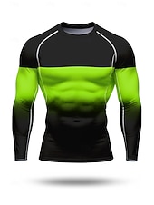 Недорогие Футболки и майки для бега-Муж. Компрессионная футболка Футболка для бега 3D печать Цветовые блоки Длинный рукав Основной слой Весна Осень Градиент Быстровысыхающий Сжатие видеоизображений Для тренировки Power Flex