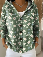 cheap Open Front Cardigan-Women's Sweater Daily Floral Hooded Print Long Sleeve Regular Tops Knit Daily White Light Green Spring Fall
