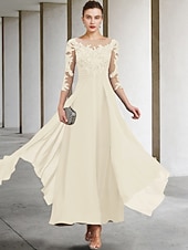 cheap Ankle Length-A-Line Ankle Length Party Dress Cocktail Dress Wedding Guest Dress Mother of the Bride Dress 3/4 Length Sleeve Jewel Neck Elegant Plus Size Wedding Guest Wedding Party Chiffon Lace with Ruched Sequin