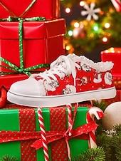 ieftine Pantofi de Crăciun pentru femei-Teniși de damă cu imprimeu de Moș Crăciun și căptușeală plușată - stil confortabil de sărbătoare, perfecți pentru ținute casual de Crăciun și sărbători festive