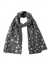 abordables Bufandas de mujer-Bufanda navideña de copo de nieve para mujer, diseño festivo en rojo y blanco con copos de nieve metálicos, material de poliéster suave, perfecta para fiestas navideñas y ropa de invierno.