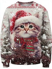preiswerte Tiere Tops-Damen Pullover Sweatshirt Grafik Tier Katze Aktiv Süß Lässig Lange Ärmel Rundhalsausschnitt Reguläre Tops Street Casual Urlaub Print Lila Braun Grün Frühling Herbst Winter Frühling