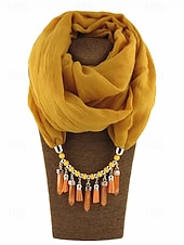 baratos Acessórios de Natal-colar de cachecol macio feminino com borla e pingente de contas, acessório de natal multicolorido e elegante para roupas de inverno e festas de fim de ano