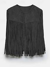 tanie Zwykły zbiornik-Damskie Bluzka Frędzel Równina Zachodni Bez rękawów W serek Zwykłe topy Święto Wyjściowe Czarny Jasnobrązowy Lato Wiosna