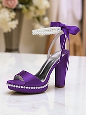 abordables Demoiselle d&amp;#39;honneur-Escarpins à plateforme en satin rose pour femme avec bride cheville en perles et nœud - sandales élégantes à talons hauts pour cocktails et événements formels