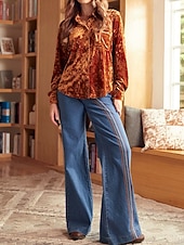 Χαμηλού Κόστους Απλές μπλούζες-Γυναικεία Βελούδο Κομψή Φιλάρεσκος Μπλούζα Κουμπιά Σκέτο Βοημία Βίντατζ Καθημερινά Μακρυμάνικο Κολάρο Πουκαμίσου Κανονικά μπλουζάκια Καθημερινά Βραδινό Ρούχα για Πάρτυ Αργίες