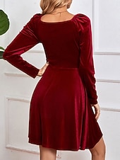 Świąteczna sukienka mini z weluru dla kobiet sukienka w kształcie litery A elegancka na przyjęcia koktajlowa na świeżym powietrzu regularne dopasowanie jednolity kolor długi rękaw dekolt w serek tanie Sukienki świąteczne-Świąteczna sukienka mini z weluru dla kobiet sukienka w kształcie litery A elegancka na przyjęcia koktajlowa na świeżym powietrzu regularne dopasowanie jednolity kolor długi rękaw dekolt w serek