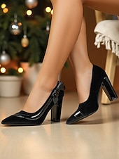 abordables Escarpins à talon bloc-Escarpins à talons hauts en velours bordeaux pour femmes avec accents en cuir verni et détail nœud, élégants et stylés, parfaits pour les fêtes, Noël et les occasions formelles