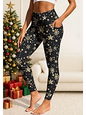 baratos Leggings e collants para ioga-Women's pilates leggings fitness pants Gym Leggings Pockets Stamp Duty Side Pockets Pilates Gym Gym Workout Pants Tights Leggings Christmas Black Sports Activewear Stretchy Tight Fit