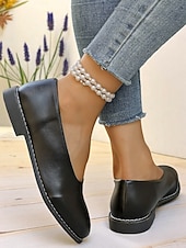 cheap Women&#039;s Flats-Women&#039;s Burgundy Faux Leather Round Toe Flats with Low Heel, Comfortable Casual Dress Shoes for Work, Office &amp; Everyday Wear