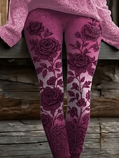 economico Stampa Floreale-Per donna Leggings Vacanza Vintage Moda Lunghezza intera Vita Alta Floreale Grafico Coulisse Patchwork Stampa Calore Termico Morbido Traspirante Elasticizzato Quotidiano All'aperto Vacanza Bianco