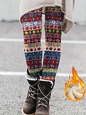 economico Leggings foderati in pile-Per donna Leggings Vacanza Vintage Stile Etnico Lunghezza intera Vita Alta Grafico Astratto Calore Termico Comodo Confortevole Elasticizzato All&#039;aperto Casual Casuale Verde chiaro Rosso Blu Verde