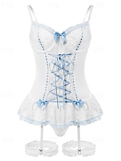 billiga Sovtoppar och underdelar till dam-Dam Sexiga underkläder Sexiga kroppar Spets Öppen ryggNightwearPolyester Semester Hem Dagligen Solid färg Mode söt stil Svart Vit Rodnande Rosa Marinblå Blå Vår &amp; sommar Höst vinter