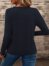 ieftine tricou simplu-Pentru femei Topuri imbracate Buzunar Culoare solidă Simplu Elegant femei Stilat Manșon Lung În V Topuri obișnuite Zilnic Muncă Ieșire Negru Alb Roz Îmbujorat Trifoi Kaki Toamnă Iarnă