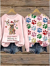 preiswerte Weihnachts-Sweatshirt-Damen Pullover Sweatshirt Grafik Tiermotiv Hund Lässig Langarm Rundhalsausschnitt Normale Oberteile Straße Alltagskleidung Lässig Patchwork Schwarz Weiß Hellgrün Rosa Leicht Blau Herbst Winter