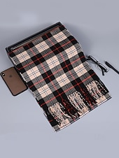 levne Pánské kravaty a motýlky-Pánská vánoční kostkovaná šála – stylová polyesterová šála s třásněmi – dostupná v několika barvách – teplý sváteční doplněk pro muže