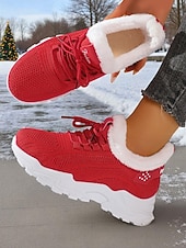Zapatillas deportivas rojas con forro polar para mujer: zapatillas para correr cálidas y transpirables para invierno, Navidad, viajes y ropa informal. abordables Zapatos de Navidad para Mujeres-Zapatillas deportivas rojas con forro polar para mujer: zapatillas para correr cálidas y transpirables para invierno, Navidad, viajes y ropa informal.
