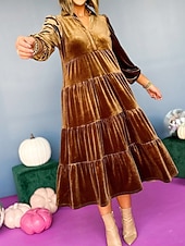 abordables Robe de cocktail-Femmes Robe Midi Robe en Velours Robe de Soirée Robe de Cocktail Élégant Mode Moderne Soirée Coupe régulière Uni manche longue Col de chemise Noir Jaune Vert foncé Bleu de minuit Automne Hiver