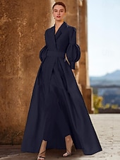 abordables Combinaisons pour maman-Combinaison Ensemble Robe Mère de la Mariée Longueur de Sol Manches Longues V Cou Élégante Invité de Mariage avec Ruching Couleur Unie