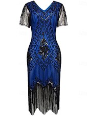 economico Abiti degli anni '20-Set Anni Ruggenti Anni 1920 Lunghezza al ginocchio Abito Flapper Abito da cocktail Costume di fantasia con accessori Maniche corte Il grande Gatsby Ragazza Flapper Paillettes Frangia con nappe Scollo