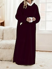 preiswerte Damen Schlafoberteile und -unterteile-Damen Schlafanzug Freizeitkleidung Flanell Warm Mode Tragbarer Decken-Hoodie Einfarbig Tasche Heim Täglich Bett Langarm Kapuzenpullover Schwarz Marineblau Königsblau Grün Hellgrau Herbst Winter