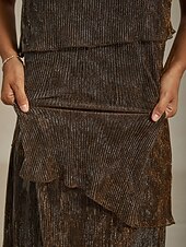 billige Kjoler til nyttårsaften-Dame Midikjole Skiftkjole Plissert kjole Grime kjole Elegant Fest Formelt Fest Bryllupsgjest Cocktailfest Normal Helfarge Ermeløs Crew-hals Brun Sommer Vår Høst Vinter