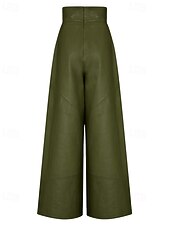Dámské Drzý Kalhoty chinos Kožené kalhoty prázdniny Vinobraní Šik ven Plná délka Středně vysoký pas Bez vzoru Zip Kapsy Pohodlné Lehce elastické Venkovní Dovolená Denní Černá Armádní zelená Podzim levne široké nohavice a vysoký pas-Dámské Drzý Kalhoty chinos Kožené kalhoty prázdniny Vinobraní Šik ven Plná délka Středně vysoký pas Bez vzoru Zip Kapsy Pohodlné Lehce elastické Venkovní Dovolená Denní Černá Armádní zelená Podzim