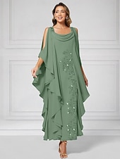 preiswerte Knöchellänge-Schlauchkleid Knöchellänge Partykleid Cocktailkleid Kleid für Hochzeitsgäste Brautmutterkleid Halbarm U-Boot-Ausschnitt Elegant luxuriös Glanz &amp; Glamour Hochzeitsgast Chiffon mit Perlenstickerei