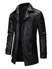preiswerte Kunstlederjacke-Herren Kunstlederjacke Bikerjacke Motorradjacke Urlaub Täglich Winddicht Warm Tasche Frühling Herbst Einfach Mode Klassisch Revers Regulär Schwarz Kaffee Jacken
