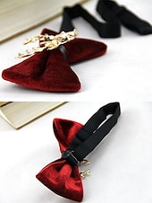 billige Juletilbehør-Herresløyfe i fløyel med gullfarget hjortehode, elegant justerbar halskjede i flere farger, perfekt til julefester, bryllup og formelle høytidsarrangementer