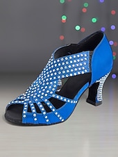 economico Scarpe per balli latini-scarpe da ballo latino professionali da donna con strass blu, tacchi da ballo scintillanti con punta aperta, eleganti prestazioni &amp;scarpe da ballo da competizione per salsa e tango