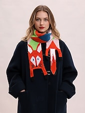 abordables Foulards pour femmes-Écharpe en tricot de renard pour femme, cache-cou d'hiver en forme d'animal mignon, châle de dessin animé doux et coloré pour vêtements décontractés, cadeaux d'extérieur et de vacances