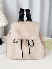 abordables Sacs à Dos de Mode-Sac à dos en fausse fourrure pour femme, sac à dos élégant avec cordon de serrage pour une tenue décontractée, matière en peluche douce, parfait pour un usage quotidien et les tenues d'hiver
