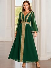 Ligne A Robe de Mère de Mariée  Élégant ancien Luxueux Col en V Longueur au sol Spandex Polyester manche longue avec Perlage Paillettes Broderie abordables Longueur du plancher-Ligne A Robe de Mère de Mariée  Élégant ancien Luxueux Col en V Longueur au sol Spandex Polyester manche longue avec Perlage Paillettes Broderie