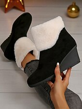 abordables Botas de nieve e invierno-Mujer Botas Botas de nieve Trabajo Diario Botines Botines Cremallera Tacón Cuña Dedo redondo Felpa Ante Sintético Cremallera Negro