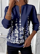 Χαμηλού Κόστους Ανθισμένα Φούτερ-Γυναικεία Φούτερ πουλόβερ Φούτερ με φερμουάρ Φερμουάρ Στάμπα Φλοράλ Γραφική Αφηρημένο Μοντέρνα Καθημερινό Μακρυμάνικο Στρογγυλή Ψηλή Λαιμόκοψη Κανονικά μπλουζάκια Δρόμος Καθημερινή Ένδυση