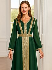 Ligne A Robe de Mère de Mariée  Élégant ancien Luxueux Col en V Longueur au sol Spandex Polyester manche longue avec Perlage Paillettes Broderie abordables Longueur du plancher-Ligne A Robe de Mère de Mariée  Élégant ancien Luxueux Col en V Longueur au sol Spandex Polyester manche longue avec Perlage Paillettes Broderie