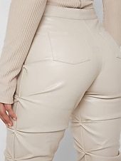 economico Pantaloni skinny da donna-Per donna Pantaloni di pelle Moda Streetwear Casual Lunghezza intera Vita media Semplice Cerniera Tasca Confortevole Micro-elastico Quotidiano All'aperto Vacanza Bianco latte Verde translucido Nero