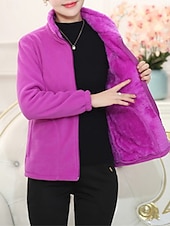 abordables Chaquetas Forradas de Forro Polar-Mujer Chaqueta de sherpa Cómodo Transpirable Cremallera Bolsillo Casual Plano Vacaciones Calle Casual Ropa Cotidiana Cremallera Regular Escote Chino Holgado Manga Larga Ropa de calle Púrpura Cscuro