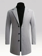 levne Pánský trenčkot-Pánské Kabát Trenčkot Dlouhý trenčkot Dovolená Denní Podzim Zima Polyester Větruvzdorné Zahřívací Svrchní oděvy Oblečení Módní Klasické Bez vzoru Kapsy Klopa Jednořadové sako s jedním knoflíkem