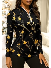 cheap Women's Shirt-Women's Floral Shirt Sport Shirt Golf Polo Shirt Tennis Shirt Long Sleeve Zipper Floral UPF50+ UV Resistant High Elasticity Moisture Wicking Breathable Tennis Golf Pickleball Stand Collar Zip Collar