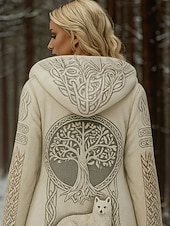 זול ויקינגים פסגות-בגדי ריקוד נשים קרדיגן יומי יום יומי פרחוני גראפי גיאומטרי מצולע עם קפוצ&#039;ון טלאים כיס כפתורים שרוול ארוך חולצות ארוכות לִסְרוֹג בָּחוּץ סוף שבוע בז&#039; סתיו חורף