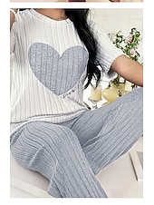 billige Valentinsdagen Søvn &amp; Lounge-Damepyjamas Loungewear Pyjamasett Varm Aktiv Motetrend Bukse Hjemmefest Langermet Crew Neck Rosa Rød Lilla Grå Vår Høst Vinter