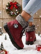 olcso Hó- és téli csizma-női bordó műszőrmével bélelt hótaposó – meleg téli csizma kültéri karácsonyi tevékenységekhez és hideg időben való viseletre