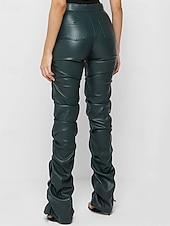 economico Pantaloni skinny da donna-Per donna Pantaloni di pelle Moda Streetwear Casual Lunghezza intera Vita media Semplice Cerniera Tasca Confortevole Micro-elastico Quotidiano All'aperto Vacanza Bianco latte Verde translucido Nero