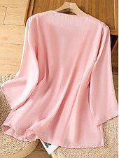 abordables Camiseta floral-Mujer Tallas pequeñas Camisa Bordado Plano Bohemia Estilo lindo Elegante Media Manga Manga Farol Escote Redondo Tops regulares Diario Noche Fin de semana Blanco Verde Claro Rosa Verano