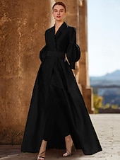 abordables Combinaisons pour maman-Combinaison Ensemble Robe Mère de la Mariée Longueur de Sol Manches Longues V Cou Élégante Invité de Mariage avec Ruching Couleur Unie