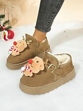 economico Scarpe di Natale per Donne-stivali da neve natalizi da donna in cammello con motivo a renne e sciarpa - stivaletti foderati in pile, morbidi e festosi, ideali per Natale e le riunioni di famiglia