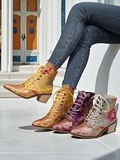  Bottines à lacets en jacquard violet pour femme, ornées de broderies florales et dotées d'un petit talon bloc – bottines de style baroque vintage, parfaites pour les festivals et les soirées Gatsby.