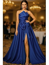 economico Abiti da Sera a Linea A-Linea ad A Abito da Sera Elegante Abito formale Formale Matrimonio Lunghezza al pavimento Senza Maniche Senza Spalline Raso con Fiocco/Fiocchi Perle 2025